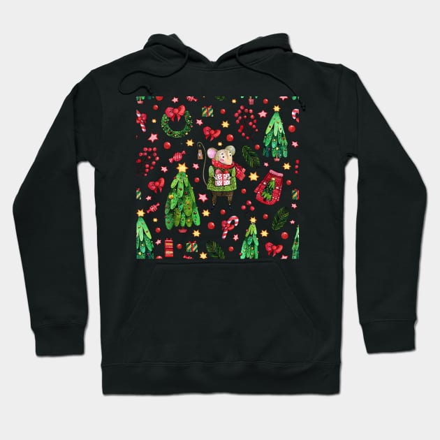 Christmas pattern Mouse, presents, trees, sweaters Hoodie by PersianFMts